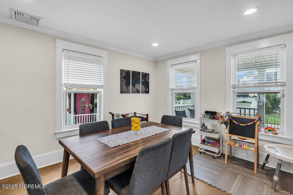 Dining room, Interior, Recessed Lighting, Wood Texture Flooring