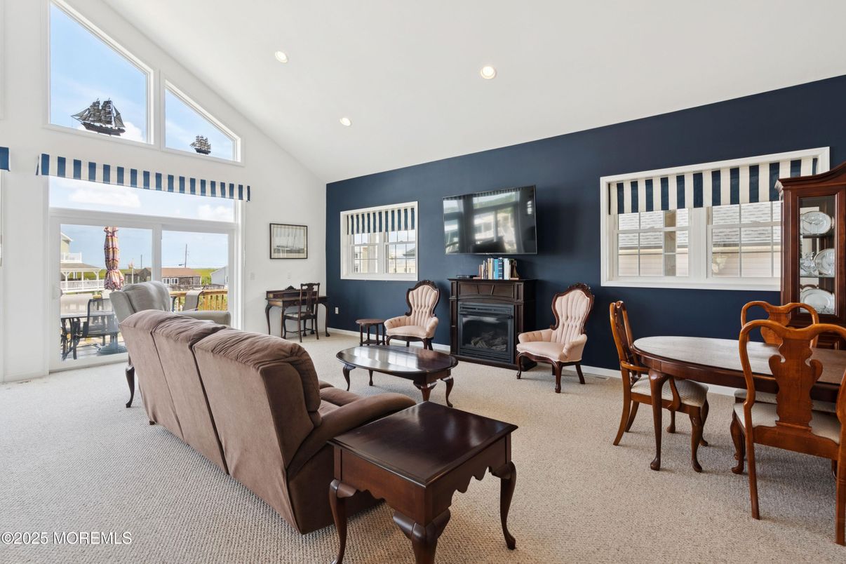 Dining room, Fireplace, Interior, Living room, Recessed Lighting