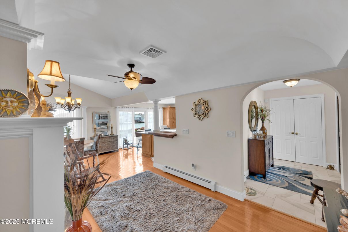Chandelier, Fireplace, Interior, Wood Texture Flooring
