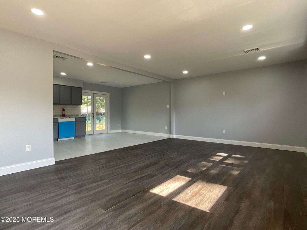 Empty room, Interior, Kitchen, Recessed Lighting, Wood Texture Flooring