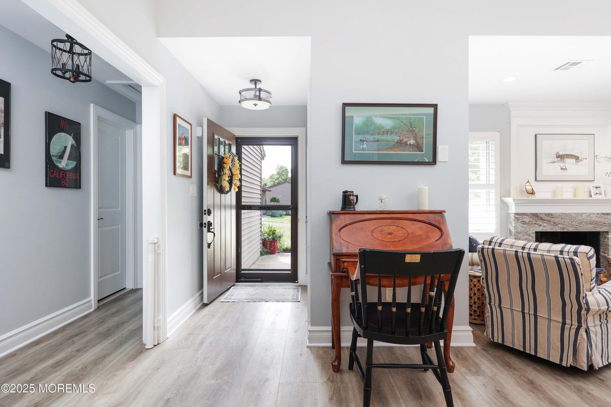 Fireplace, Interior, Recessed Lighting, Wood Texture Flooring