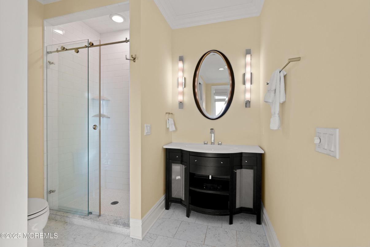 Bathroom, Glass Shower, Interior, Recessed Lighting