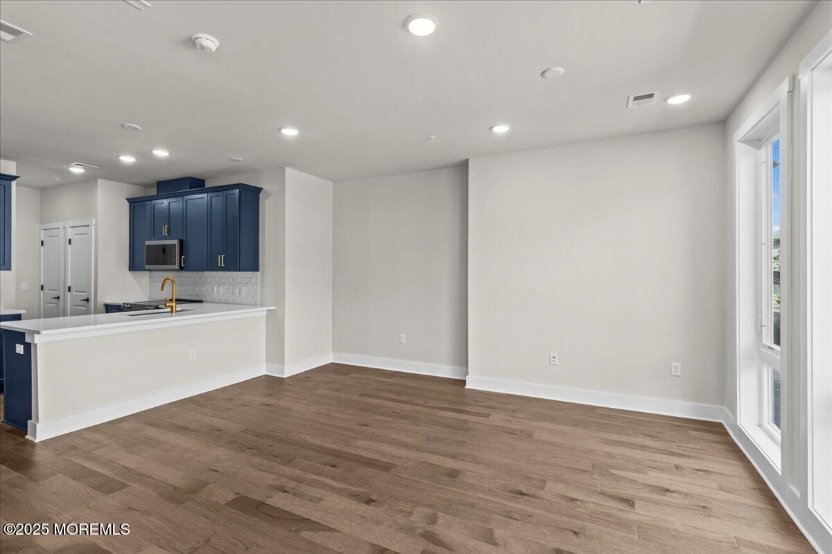 Empty room, Interior, Kitchen, Recessed Lighting, Wood Texture Flooring