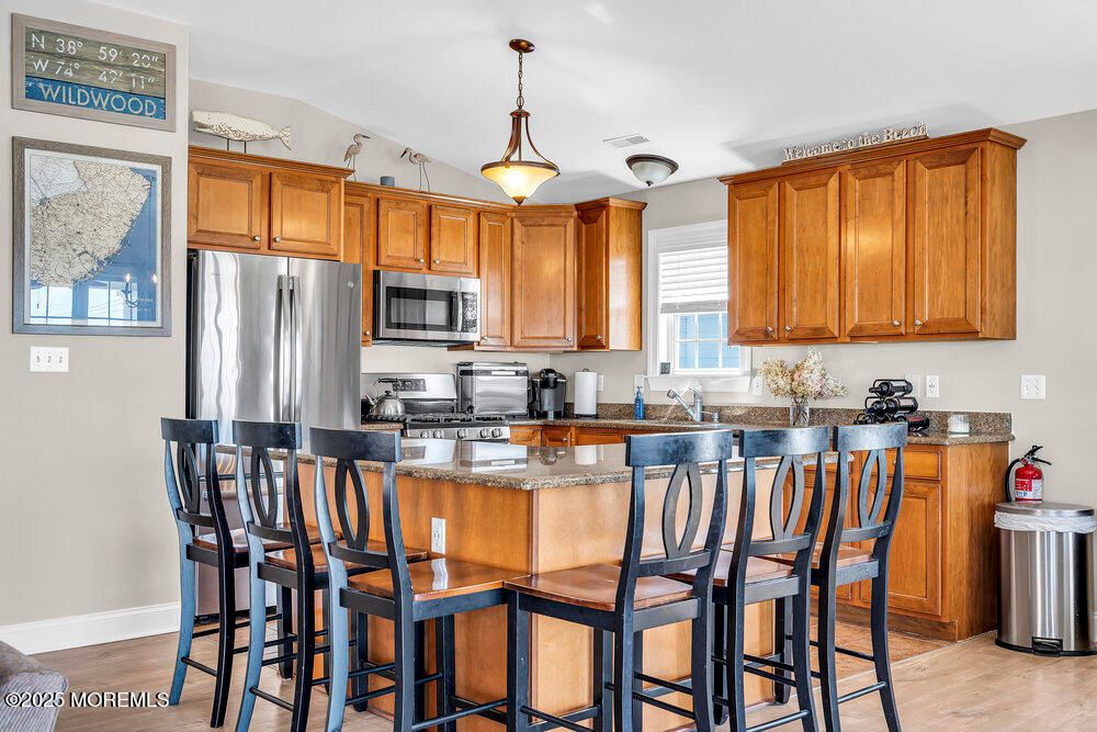 Interior, Kitchen, Pendant Lights, Stainless Steel Appliances, Wood Texture Flooring
