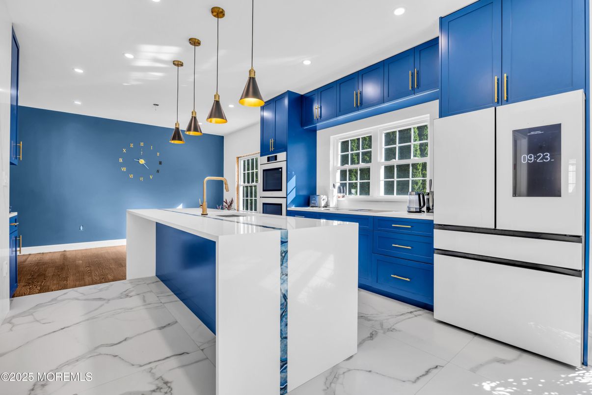 Interior, Kitchen, Marble, Pendant Lights, Recessed Lighting