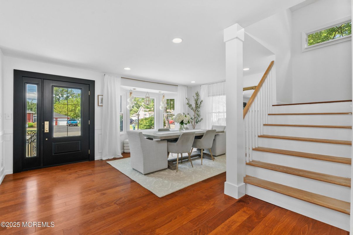Dining room, Interior, Recessed Lighting, Wood Texture Flooring