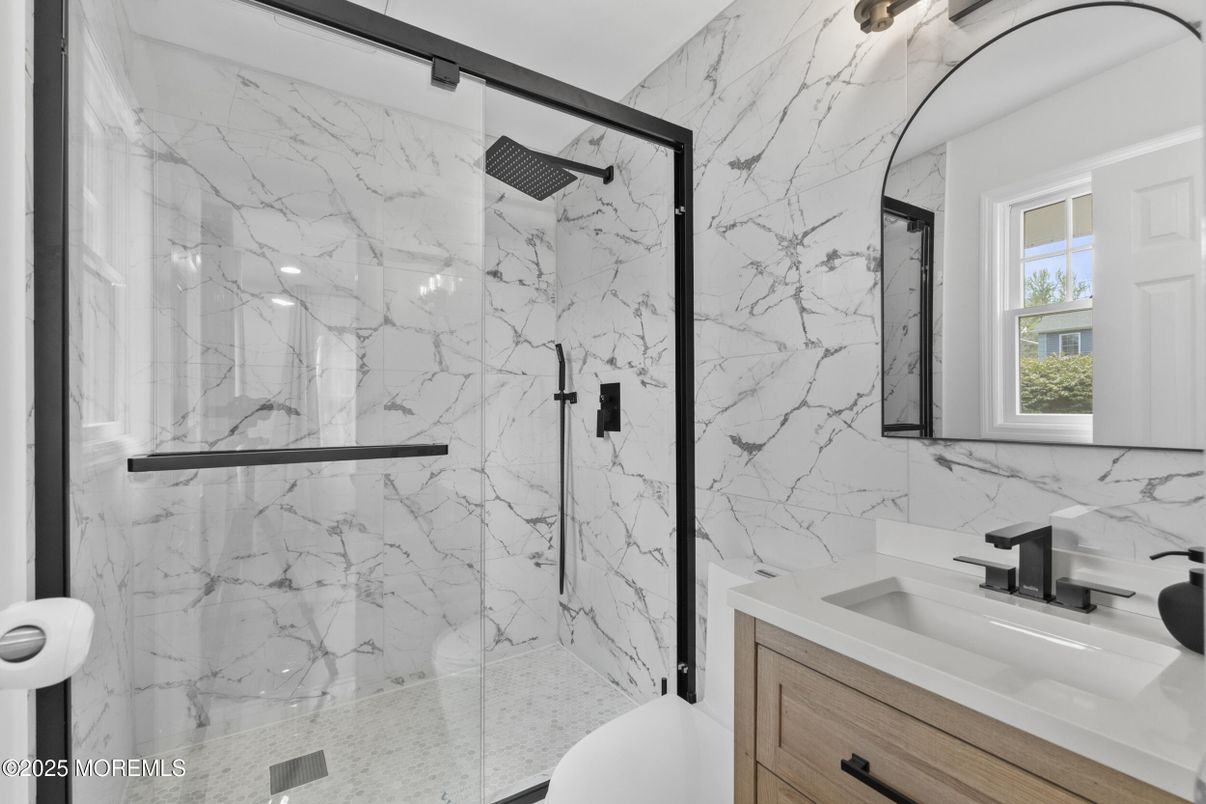 Bathroom, Glass Shower, Interior, Marble Walls