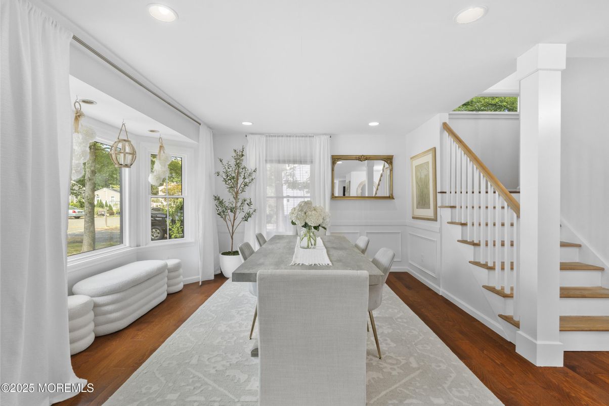 Dining room, Interior, Recessed Lighting, Wood Texture Flooring