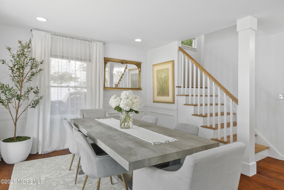 Dining room, Interior, Recessed Lighting, Wood Texture Flooring