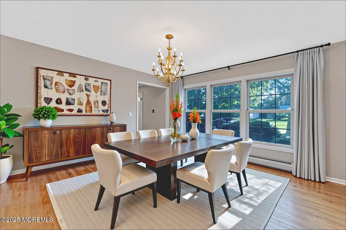 Chandelier, Dining room, Interior, Wood Texture Flooring