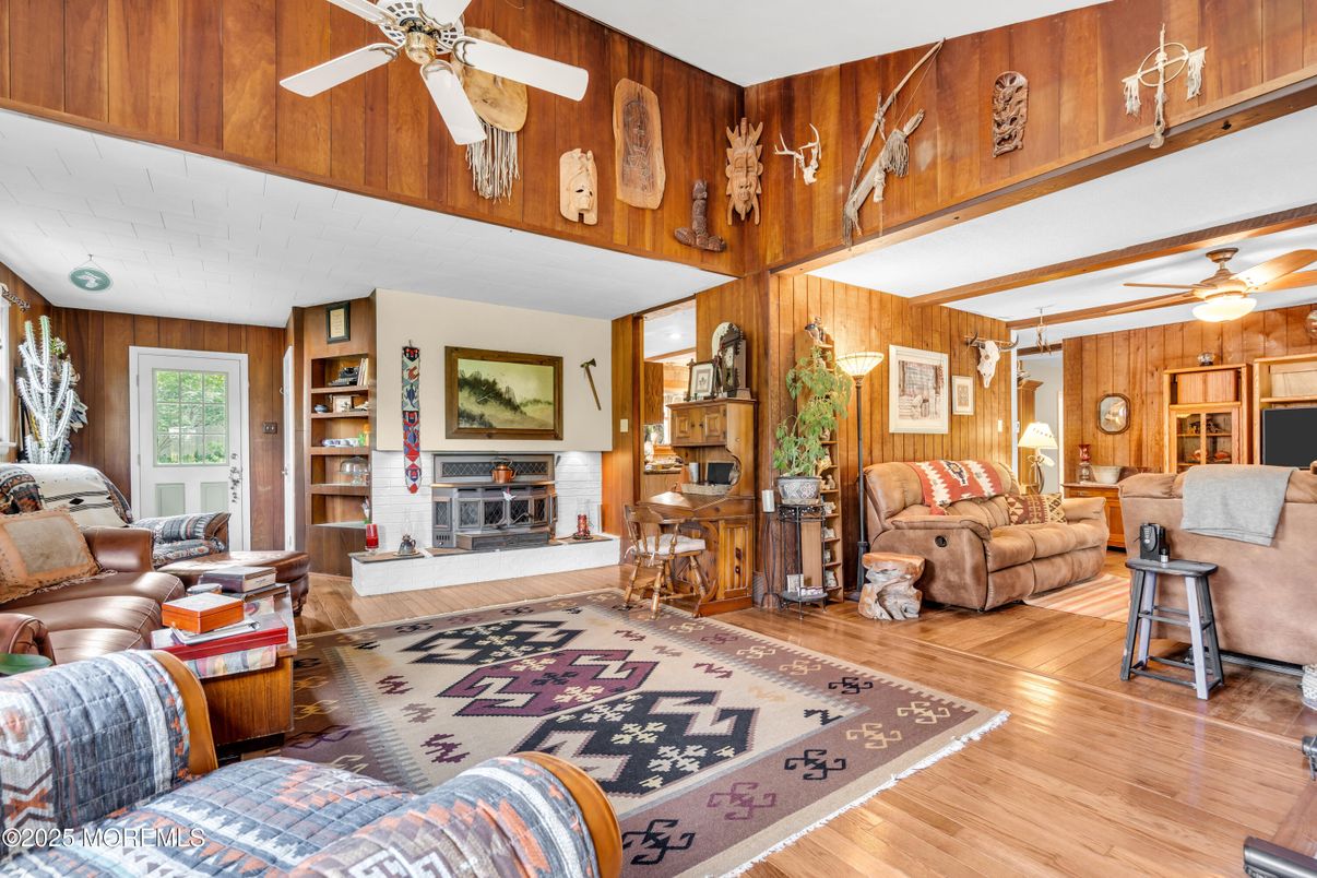 Fireplace, Interior, Living room, Wood Texture Flooring, Wooden Walls