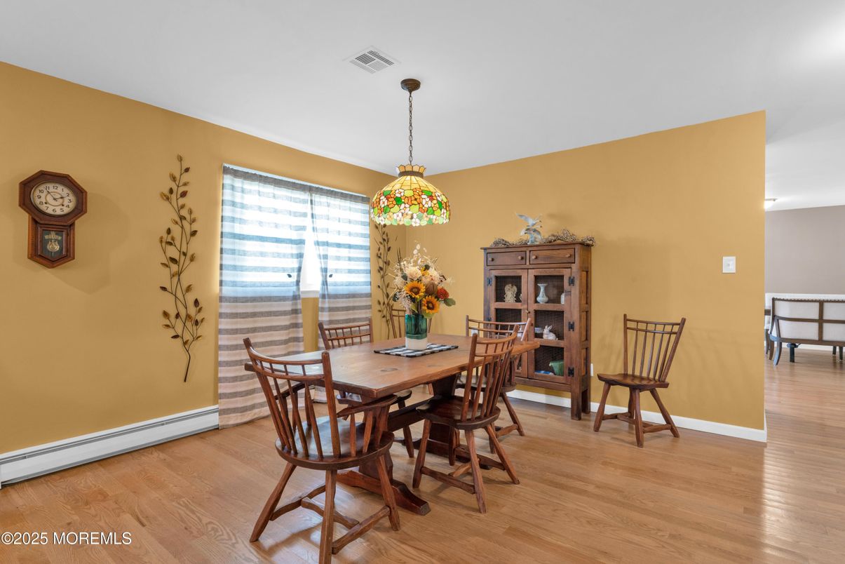 Dining room, Interior, Pendant Lights, Wood Texture Flooring