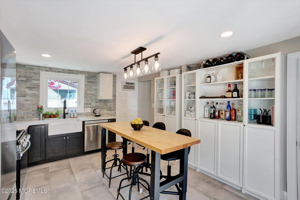 Interior, Kitchen, Recessed Lighting, Stainless Steel Appliances, Stone Walls