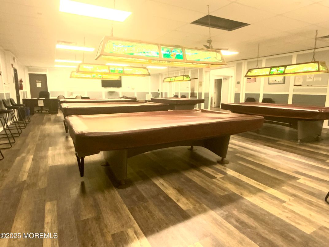 Billiard Table, Game Room, Interior, Pendant Lights, Wood Texture Flooring