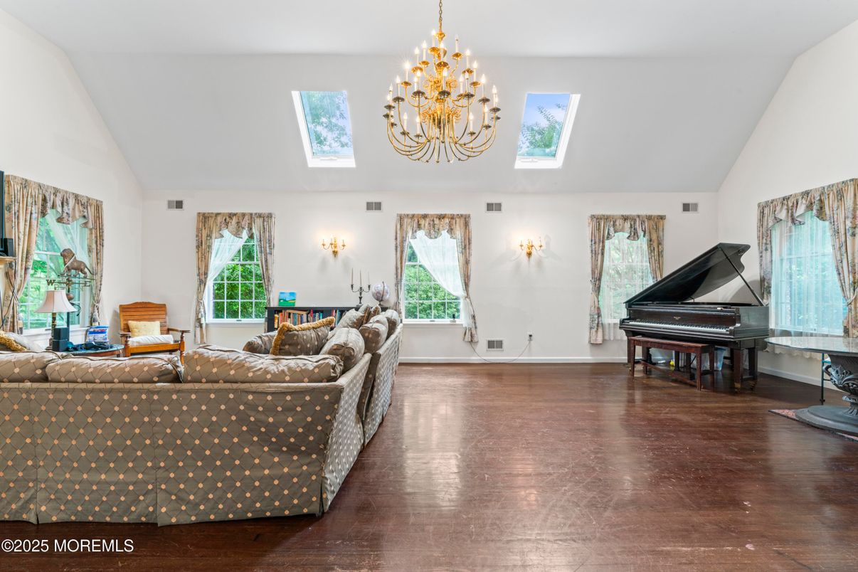Chandelier, Interior, Living room, Piano, Wood Texture Flooring