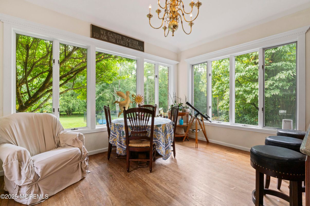 Chandelier, Dining room, Interior, Sun Room, Wood Texture Flooring