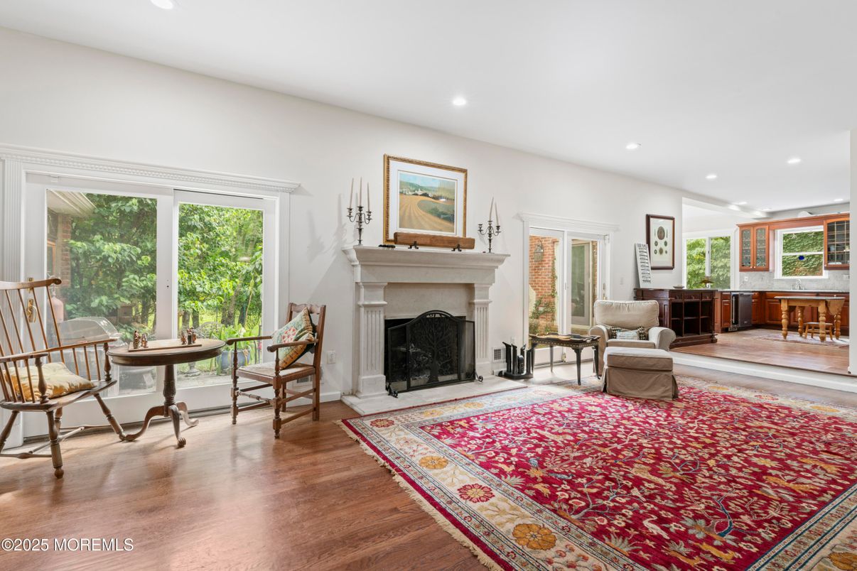 Fireplace, Interior, Recessed Lighting, Wood Texture Flooring