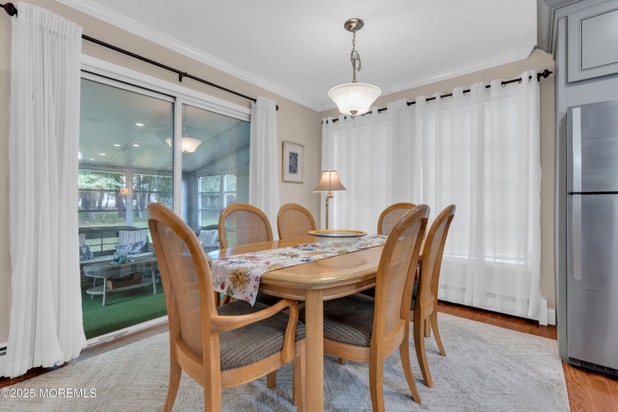 Dining room, Interior, Recessed Lighting, Wood Texture Flooring
