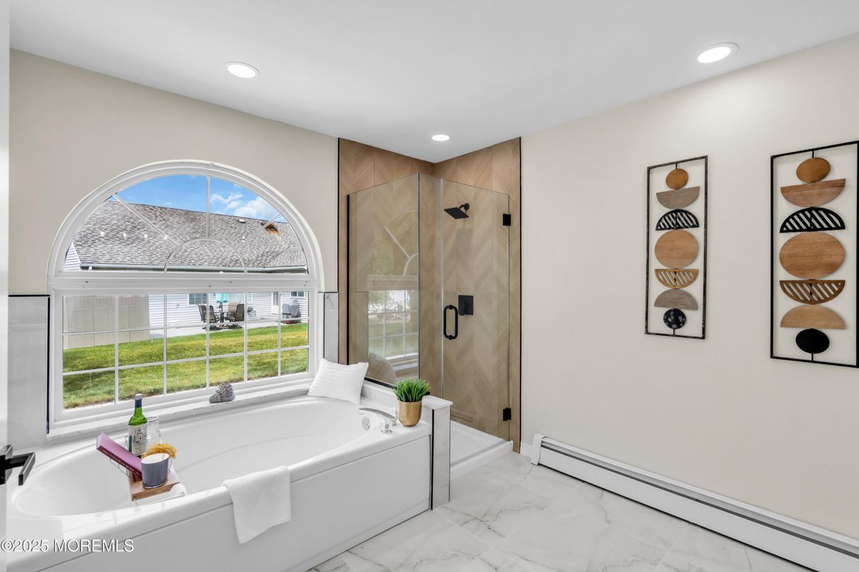 Bathroom, Glass Shower, Interior, Marble, Recessed Lighting