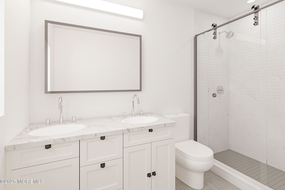 Bathroom, Dual Sink Vanities, Glass Shower, Interior