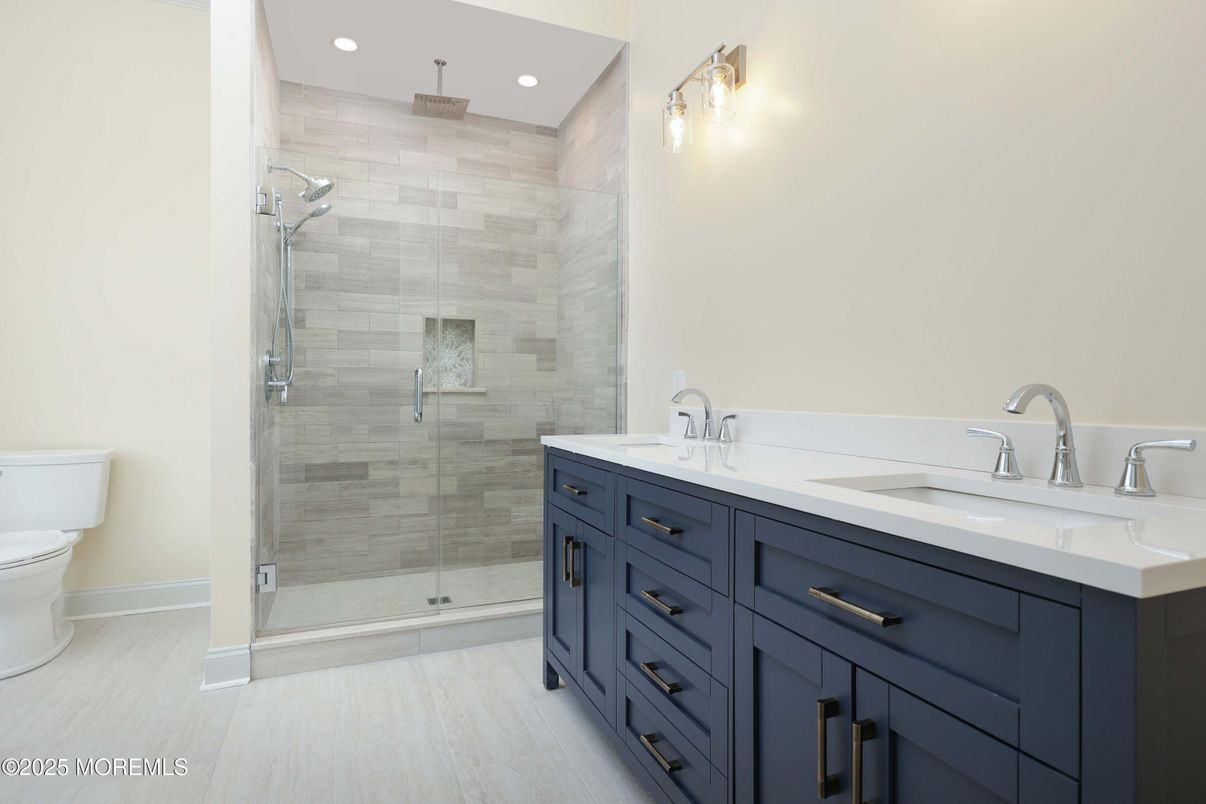 Bathroom, Dual Sink Vanities, Glass Shower, Interior, Recessed Lighting