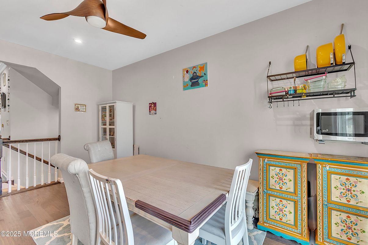 Dining room, Interior, Recessed Lighting, Wood Texture Flooring