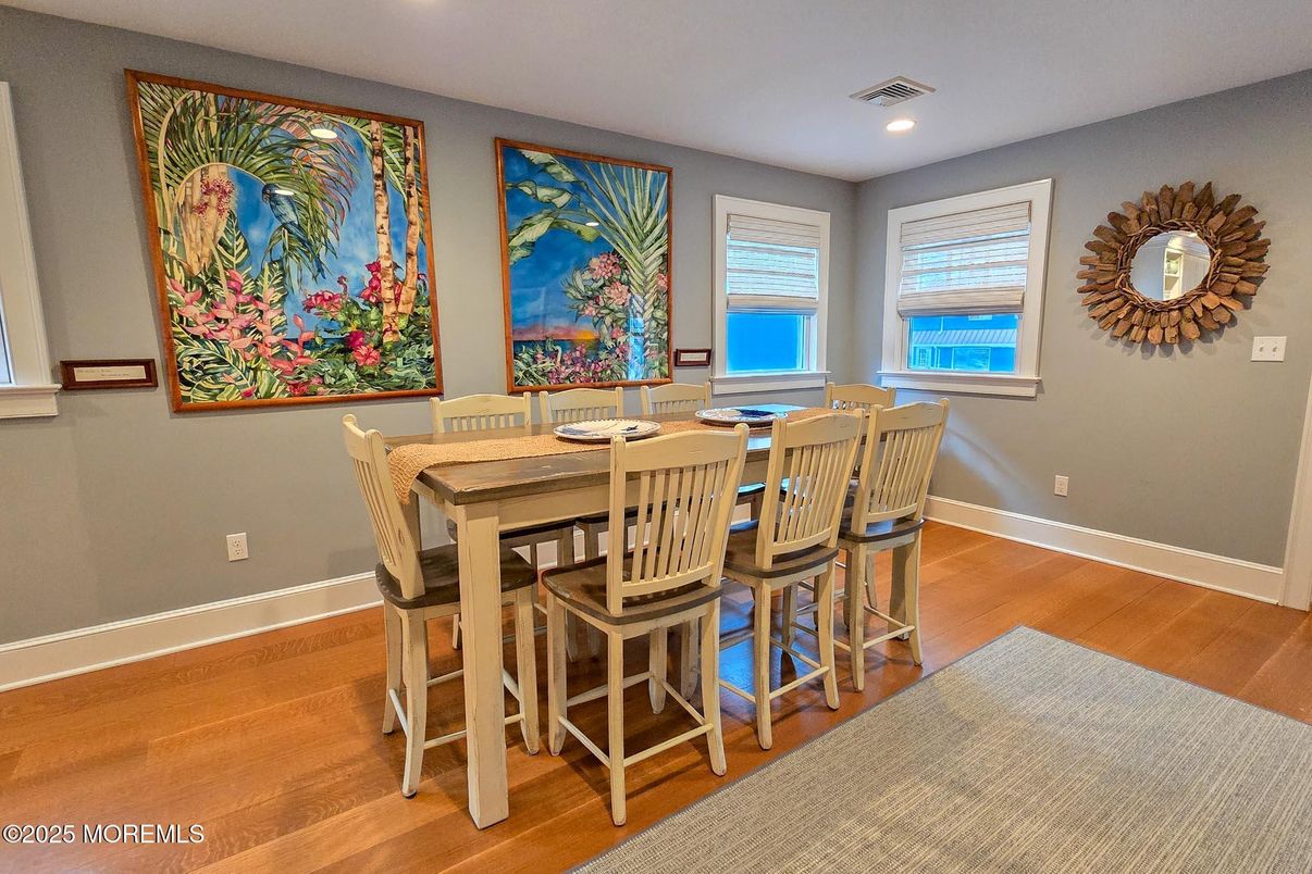 Dining room, Interior, Recessed Lighting, Wood Texture Flooring