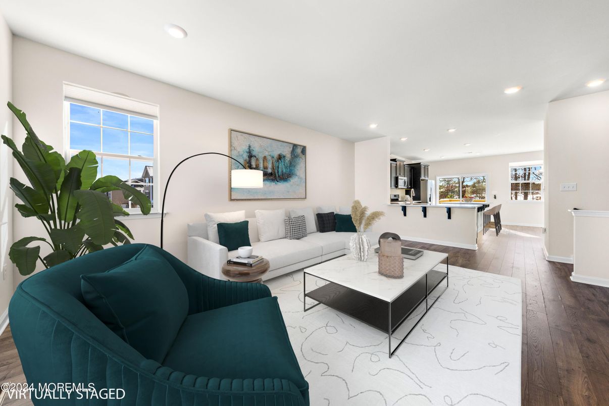 Interior, Living room, Recessed Lighting, Wood Texture Flooring