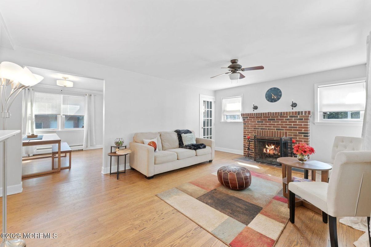 Dining room, Fireplace, Interior, Living room, Wood Texture Flooring