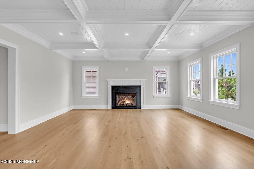 Empty room, Fireplace, Interior, Recessed Lighting, Wood Texture Flooring