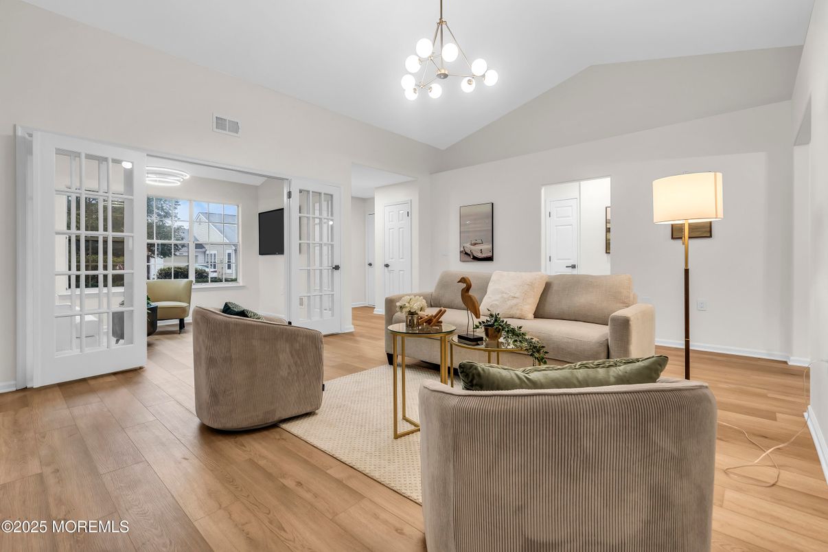 Interior, Living room, Pendant Lights, Wood Texture Flooring