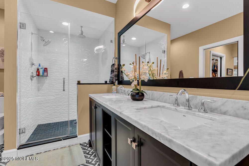 Bathroom, Dual Sink Vanities, Glass Shower, Interior, Recessed Lighting