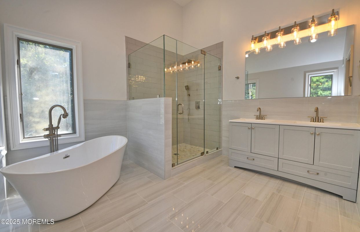 Bathroom, Dual Sink Vanities, Free Standing Baths, Glass Shower, Interior