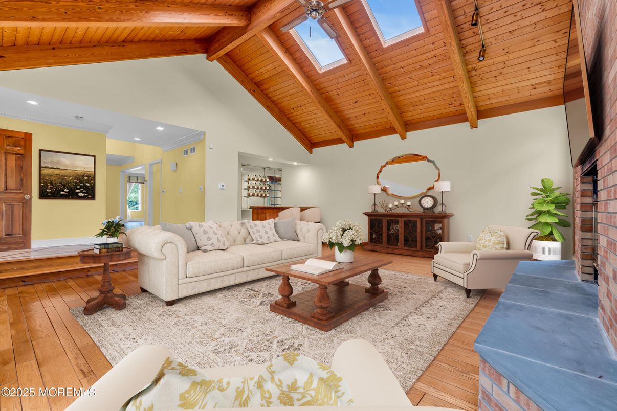 Interior, Living room, Recessed Lighting, Wooden Beams, Wooden Ceilings, Wood Texture Flooring