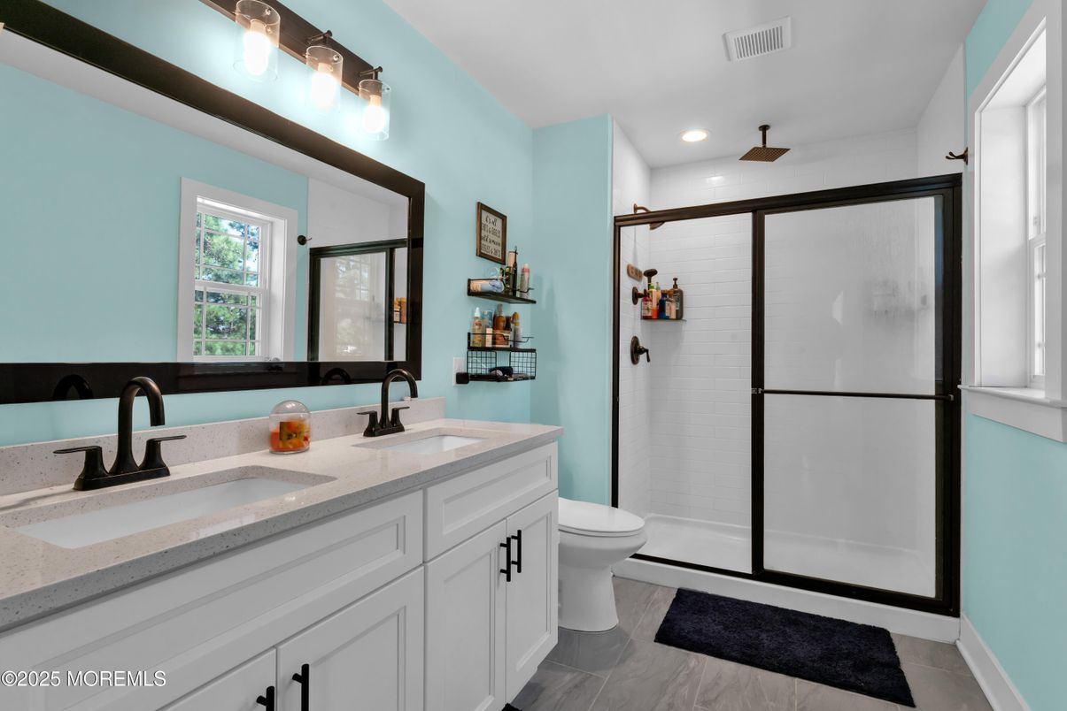 Bathroom, Dual Sink Vanities, Glass Shower, Interior, Recessed Lighting