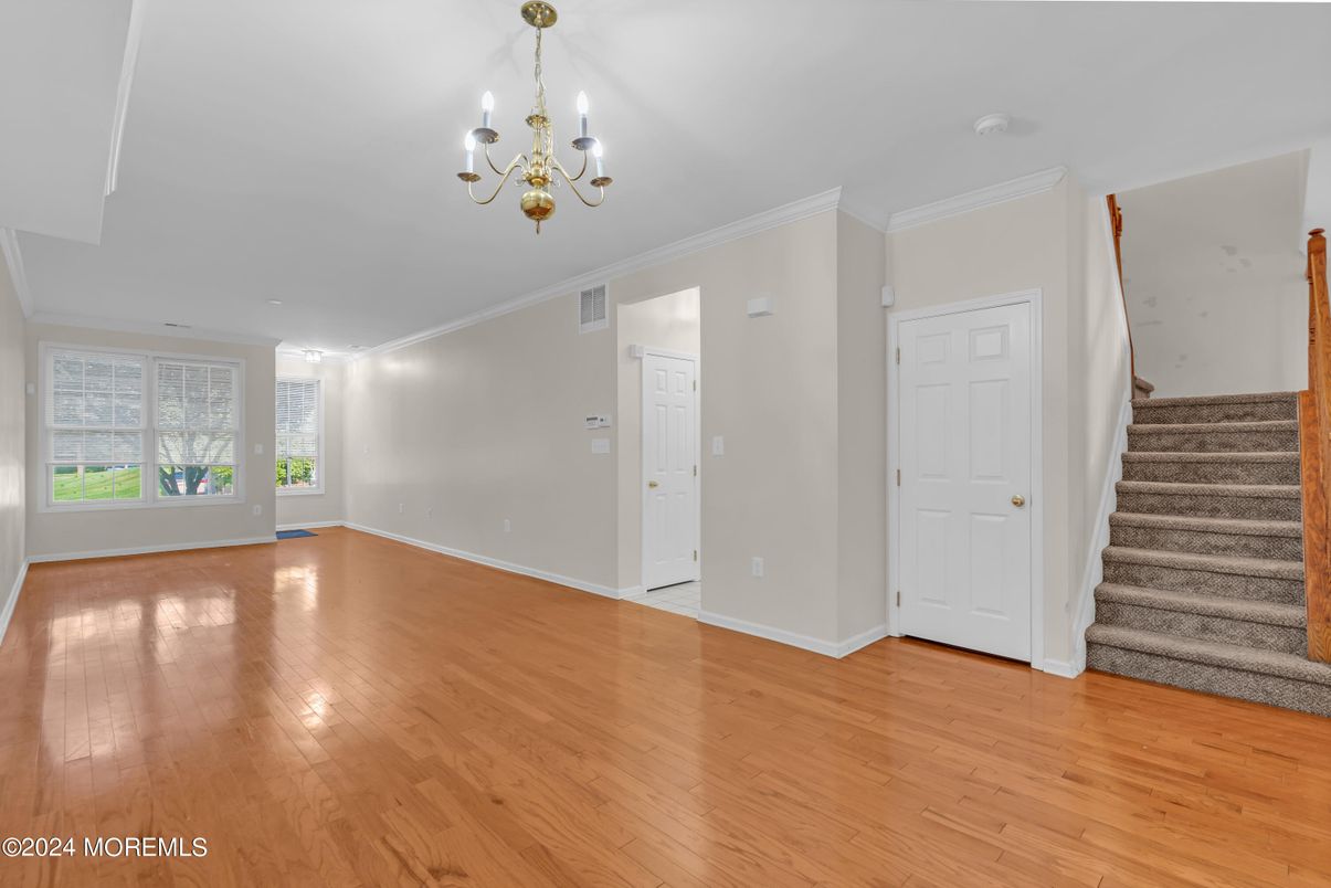 Chandelier, Empty room, Interior, Wood Texture Flooring