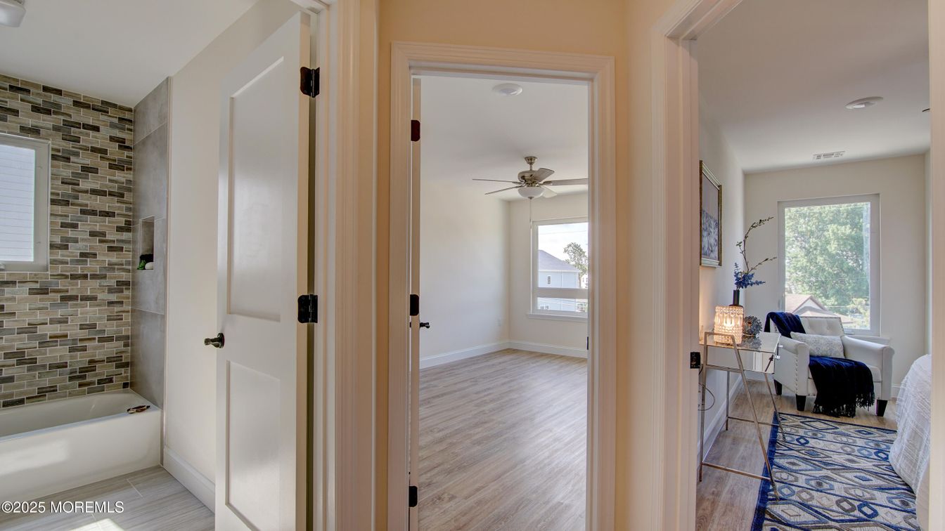 Interior, Recessed Lighting, Stone Walls, Wood Texture Flooring