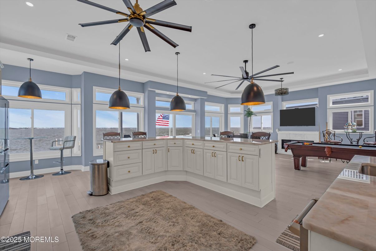 Billiard Table, Game Room, Interior, Pendant Lights, Recessed Lighting, Wood Texture Flooring