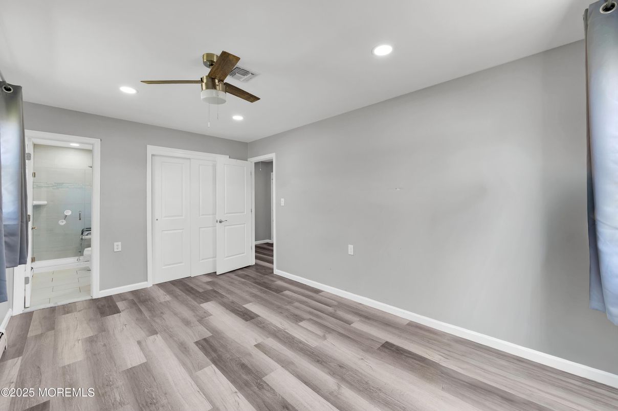 Bathroom, Empty room, Interior, Recessed Lighting, Wood Texture Flooring