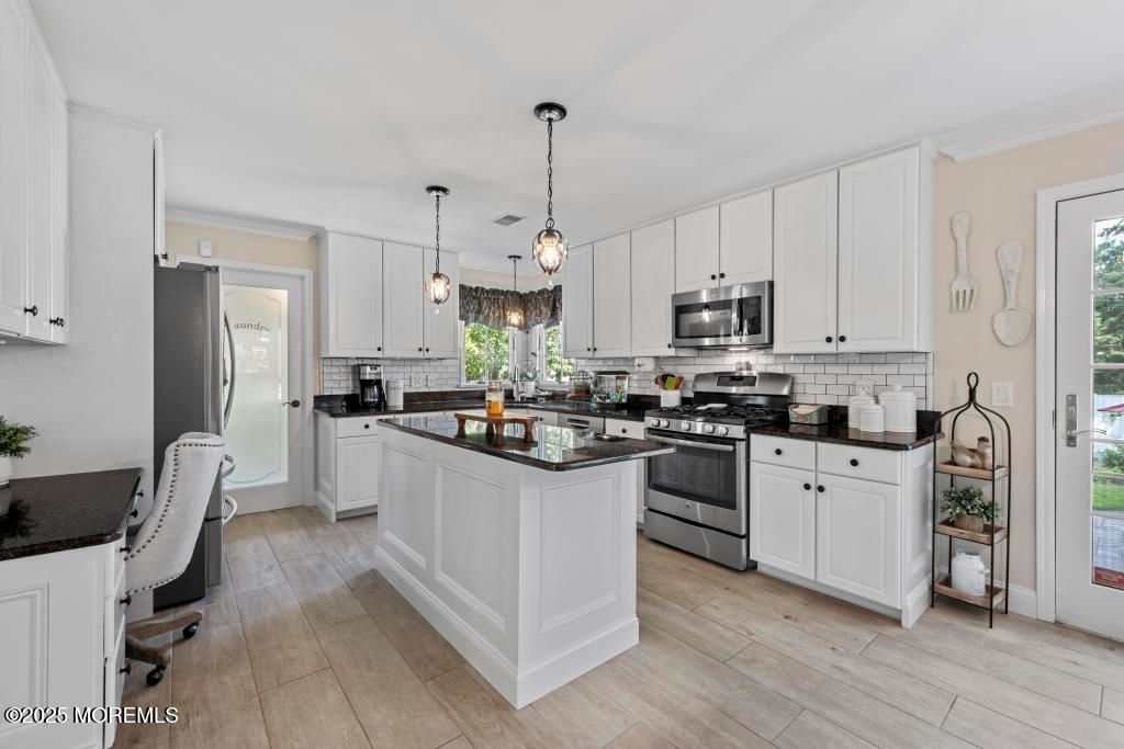 Interior, Kitchen, Pendant Lights, Stainless Steel Appliances, Wood Texture Flooring
