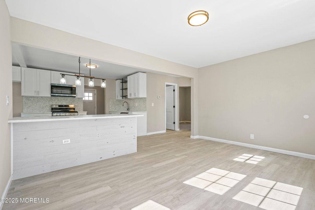 Interior, Kitchen, Pendant Lights, Stainless Steel Appliances, Wood Texture Flooring