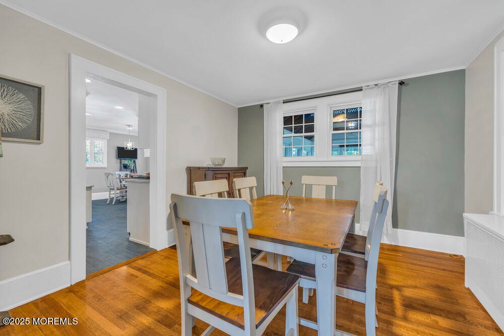 Dining room, Interior, Pendant Lights, Recessed Lighting, Wood Texture Flooring