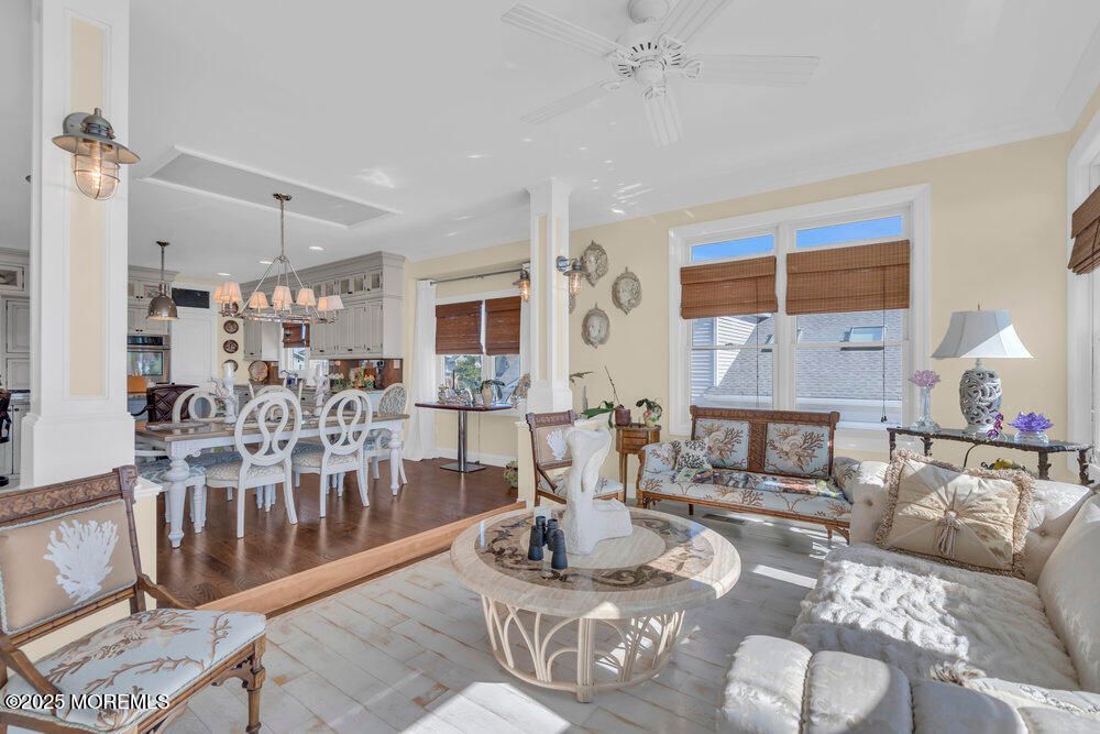 Chandelier, Dining room, Interior, Kitchen, Living room, Pendant Lights, Recessed Lighting, Wood Texture Flooring