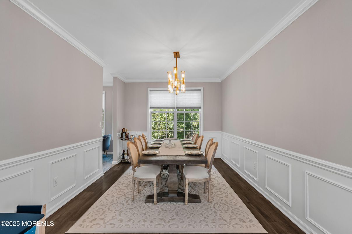 Chandelier, Dining room, Interior, Wood Texture Flooring