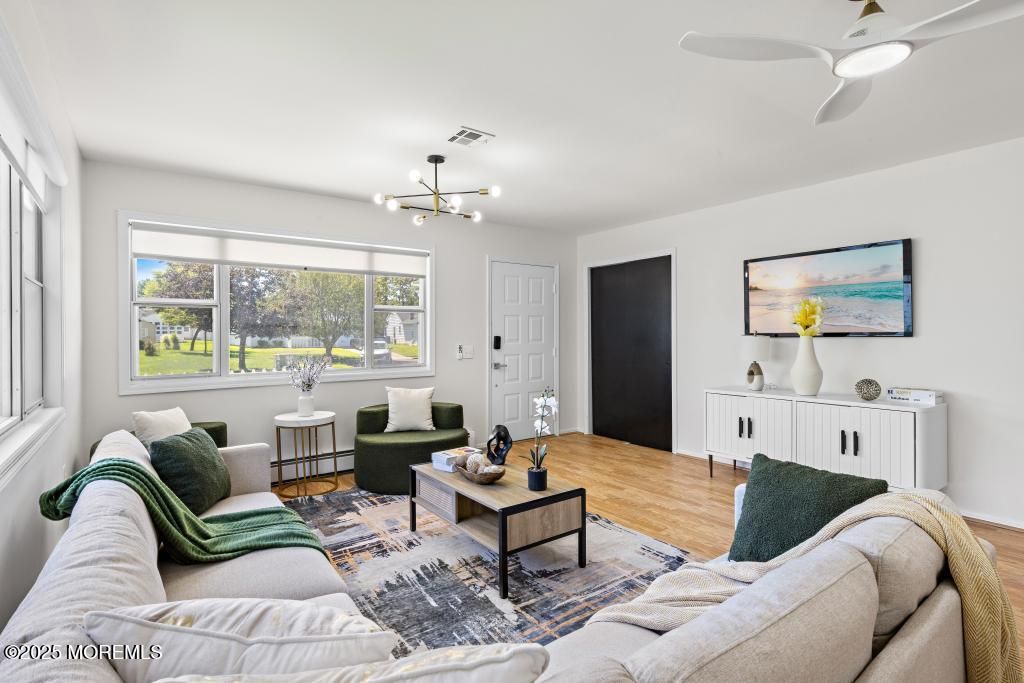 Interior, Living room, Pendant Lights, Wood Texture Flooring