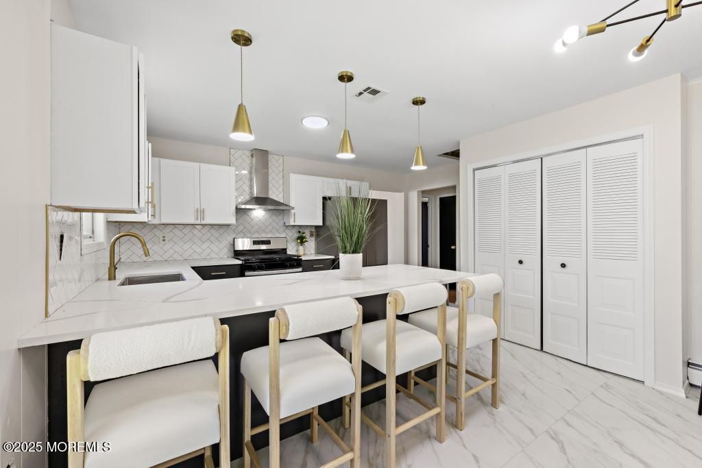 Interior, Kitchen, Marble, Pendant Lights, Stainless Steel Appliances