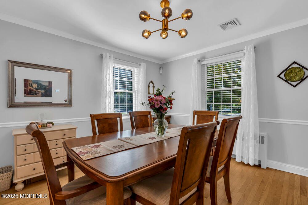 Dining room, Interior, Pendant Lights, Wood Texture Flooring