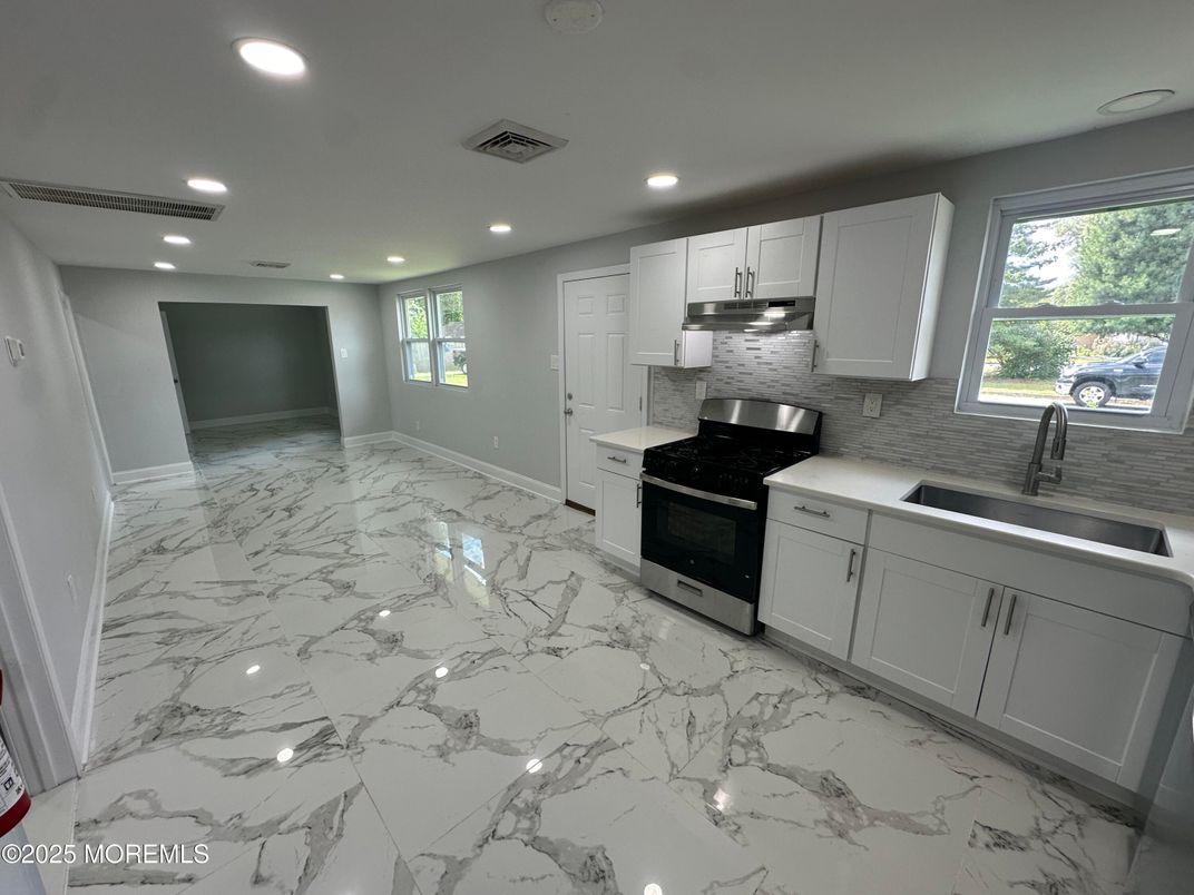 Interior, Kitchen, Marble, Recessed Lighting, Stainless Steel Appliances