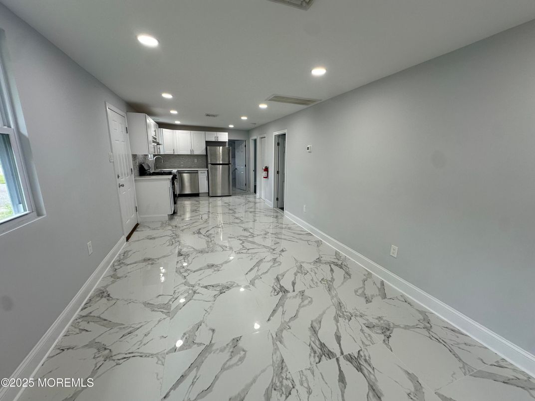 Interior, Kitchen, Marble, Recessed Lighting, Stainless Steel Appliances
