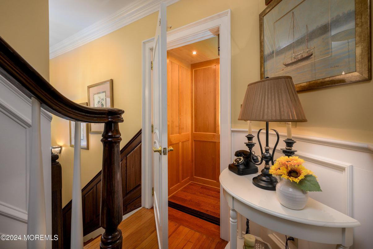 Elevator, Interior, Recessed Lighting, Wooden Ceilings, Wood Texture Flooring, Wooden Walls